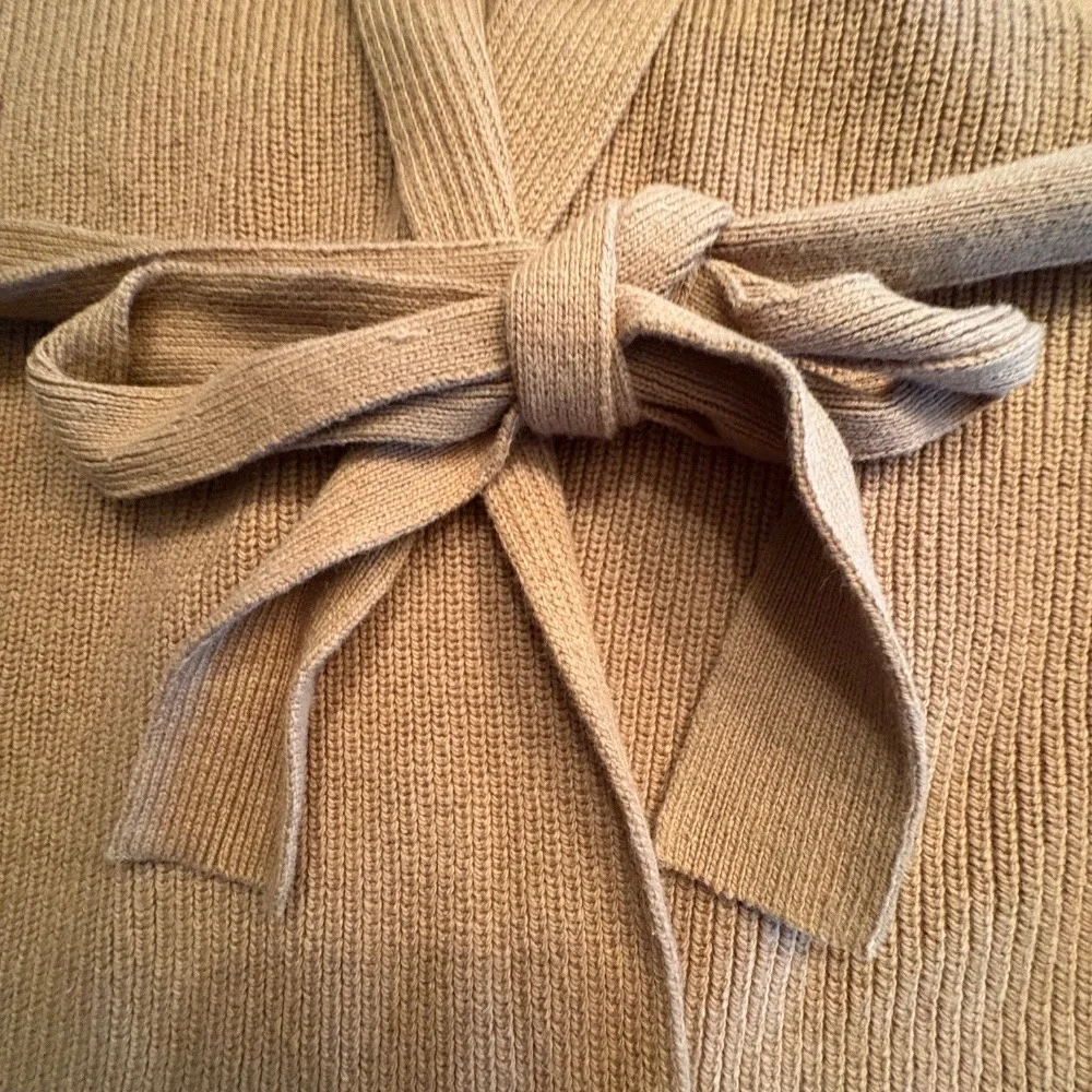 Michael Kors Camel Wrap Cardigan with Faux-Fur Shawl Collar